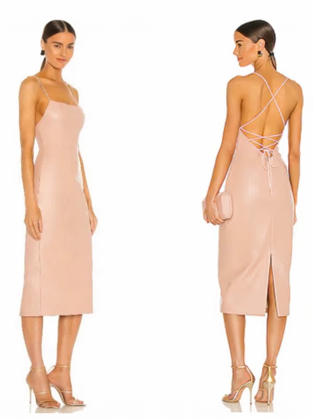 Misha Rory Dress Sleeveless Midi Vegan Faux Leather Tan Blush Nude size 2
